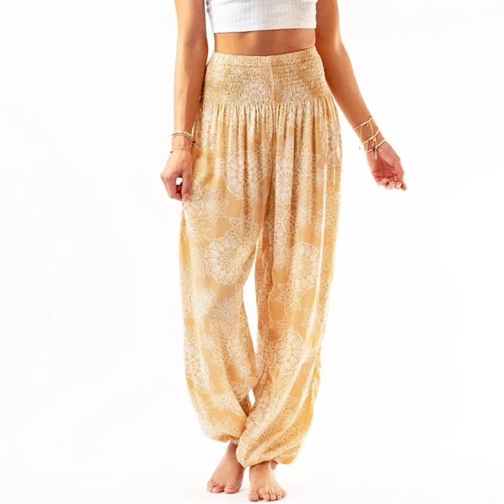 Lotus & Luna Havana Harem Yellow Floral Rayon Pants